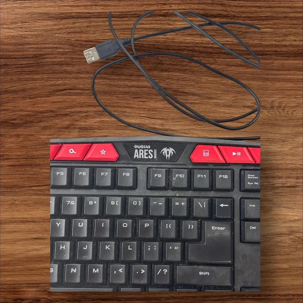 GAMDIAS ARES V2 Gaming Keyboard USB Wired Ergonomic Red‎ Accents PC Computer